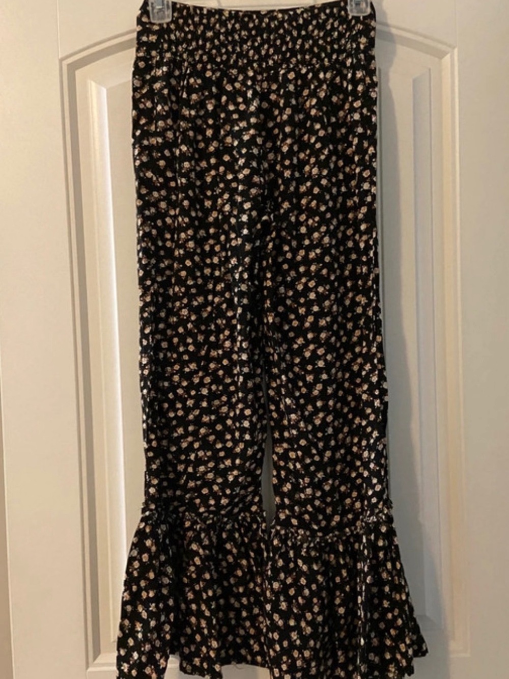 NATURAL LIFE Black Floral Ruffle-Hem Wide Leg Pants